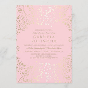 Gold Baby's Breath Elegant Pink Baby Shower Invitation