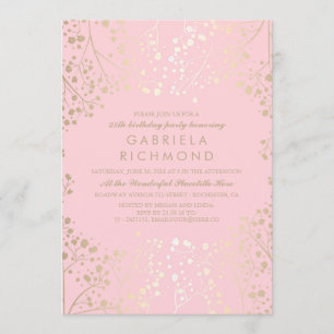 Gold Baby's Breath Elegant Pink Birthday Party Invitation