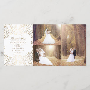 Gold Baby's Breath Elegant Wedding Photo Thank You Card