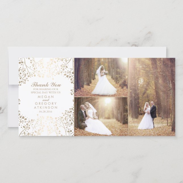 Gold Baby's Breath Elegant Wedding Photo Thank You Card (Front)