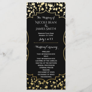 Gold Baby's Breath Floral Black Wedding Program Programme