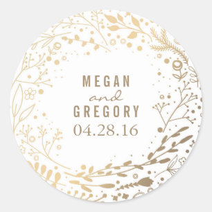 Gold Baby's Breath Floral Bouquet White Cute Classic Round Sticker