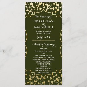 Gold Baby's Breath Floral Olive Wedding Program Programme