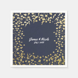 Gold Baby's Breath Floral Rustic Blue Wedding Napkin