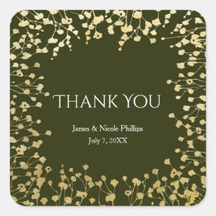Gold Baby's Breath Floral Rustic Olive Green Square Sticker