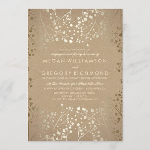 Gold Baby's Breath Kraft Engagement Party Invitation