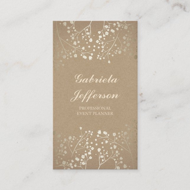 Gold Baby's Breath Kraft Style Elegant Business Card (Front)