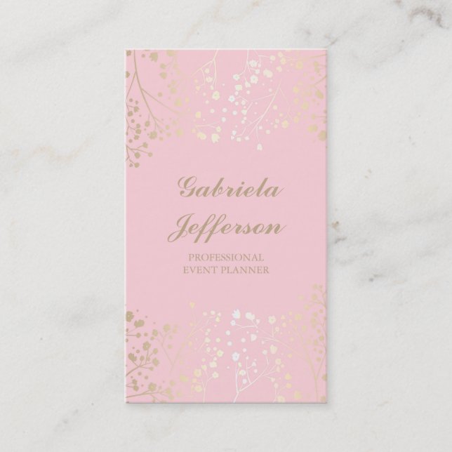 Gold Baby's Breath Pink Vintage Elegant Business Card (Front)