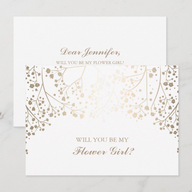 Gold Baby's Breath Wedding Flower Girl Invitation (Front/Back)