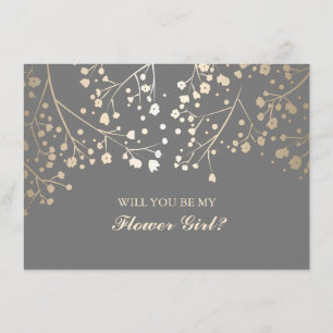 Gold Baby's Breath Wedding Flower Girl Invitation