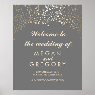 Gold Baby's Breath Wedding Welcome Sign Poster