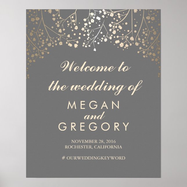 Gold Baby's Breath Wedding Welcome Sign Poster (Front)