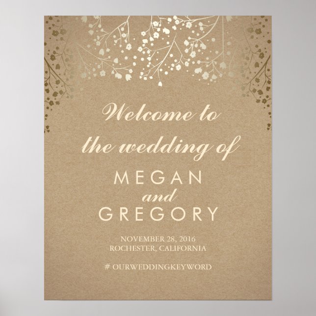 Gold Baby's Breath Wedding Welcome Sign Poster (Front)