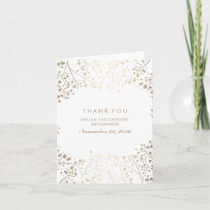 Gold Baby's Breath White Wedding Thank You Card