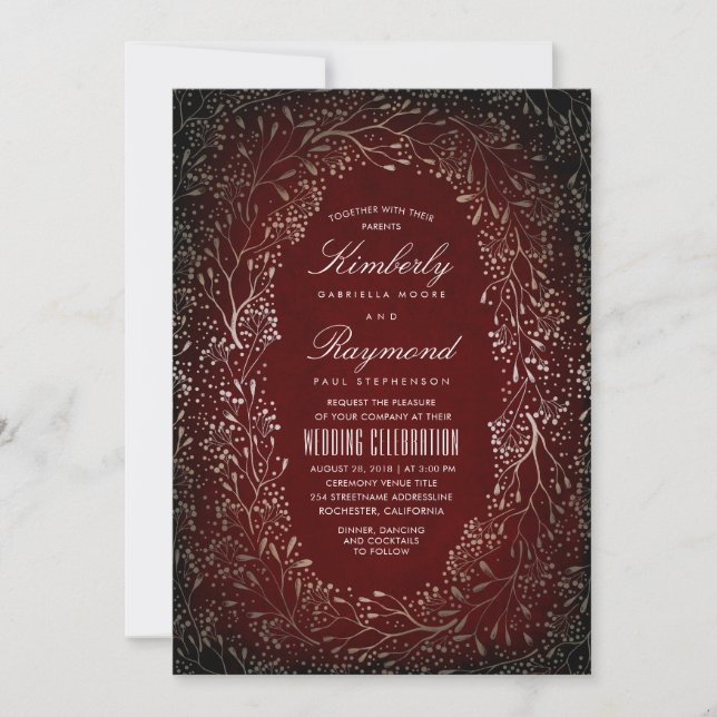 Gold Baby's Breath Wreath | Rustic Vintage Wedding Invitation (Front)