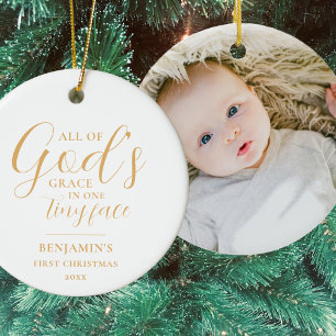 Gold Baby's First Christmas Religious Christmas Ceramic Tree Decoration