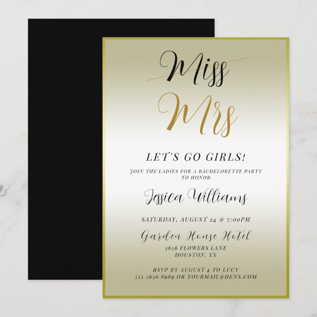 Gold Bachelorette Invitation (Front/Back)