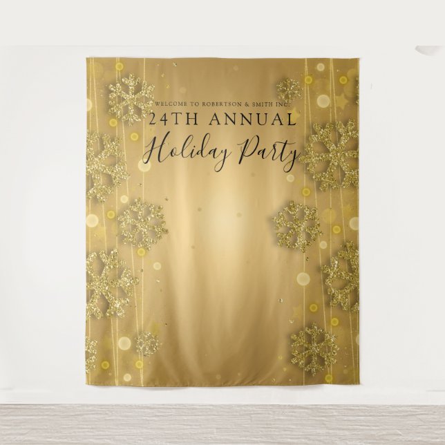 Gold Backdrop Corporate Holiday Party Winter Glam Tapestry (Front)