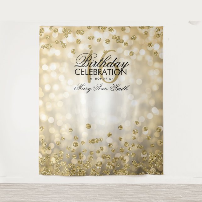 Gold Backdrop Sweet 16 Lights Confetti Tapestry (Front)