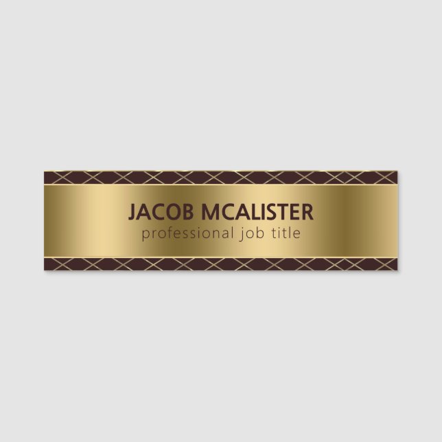 Gold Background and Crossed lines Name Tag (Front)