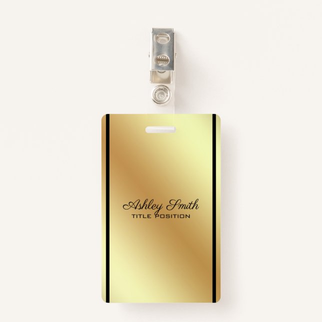 Gold Background Black Stripe ID Badge (Front with Clip)