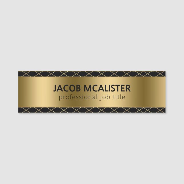 Gold Background & Crossed lines Name Tag (Front)