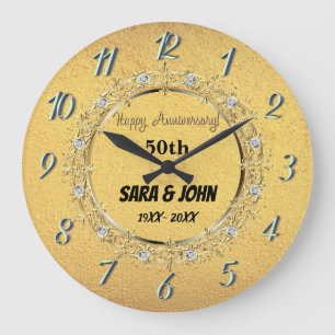  Gold background, golden circle elegant weddin lar Large Clock
