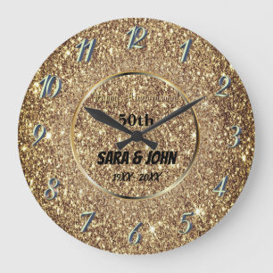  Gold background, golden circle elegant weddin lar Large Clock