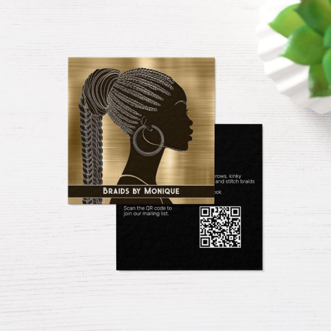 Gold Background Hair Braider Business Card (Desk)