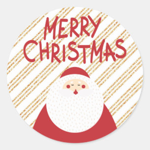 Gold Background Red Merry Christmas Santa Holiday Classic Round Sticker