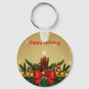 Gold Background with Pine Tree and Saint and Fat Key Ring
