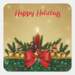 Gold Background with Pine Tree and Saint and Fat  Square Sticker