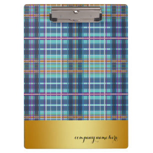 Gold Badge Denim Checked Blue Clipboard
