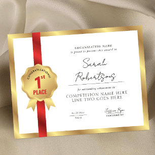 Gold Badge Red Ribbon 1st Place Winner Award
