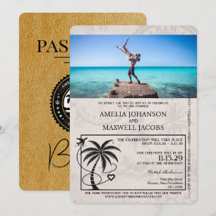 Gold Bahamas Passport Wedding Invitation