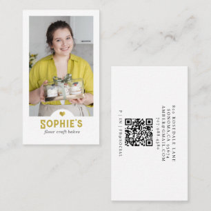 Gold Baker Pastry Chef Photo QR Code Business Card