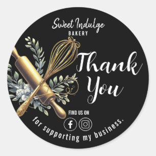 Gold Baking Utensils Thank You Black Classic Round Sticker