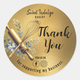 Gold Baking Utensils Thank You Classic Round Sticker