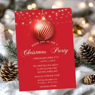Gold Ball,String Lights Company Christmas Party Invitation