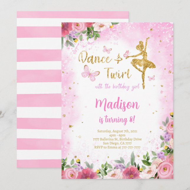 Gold Ballerina Invitation  (Front/Back)