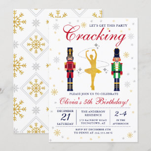 Gold Ballerina Nutcracker Christmas Birthday Invitation