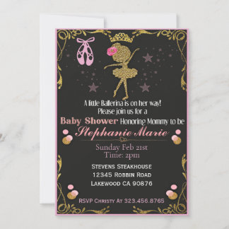 Gold Ballerina on her way Baby shower invite