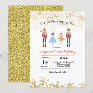 Gold Ballet Christmas Glitter Birthday Invite