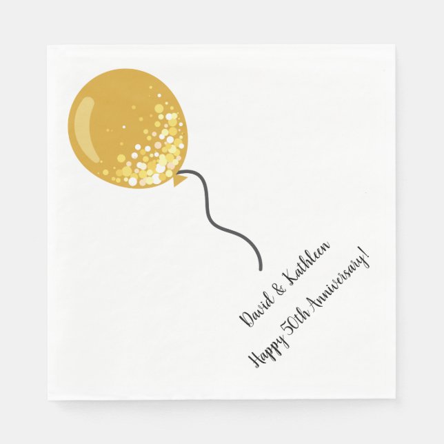 Gold Balloon 50th Anniversary Party Napkins (Front)
