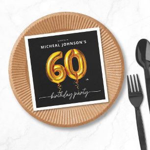 Gold Balloon Black 60th Birthday Party Napkin