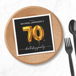 Gold Balloon Black 70th Birthday Party Napkin