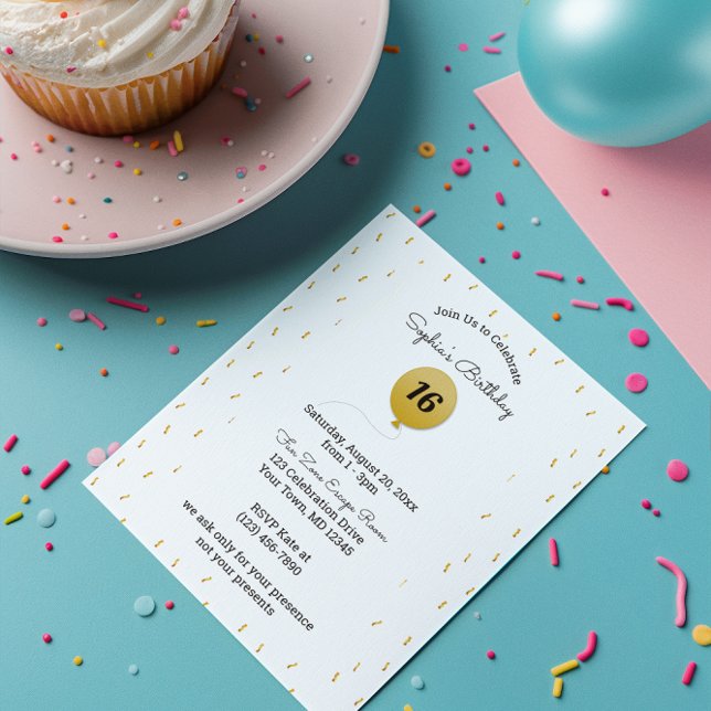 Gold Balloon & Confetti Any Number Birthday Invitation (Creator Uploaded)