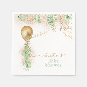 Gold Balloon Eucalyptus Glitter Baby Shower Napkin