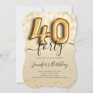 Gold Balloon Glitter 40th Birthday Party Invite