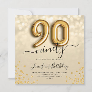 Gold Balloon Glitter 90th Birthday Party Invite